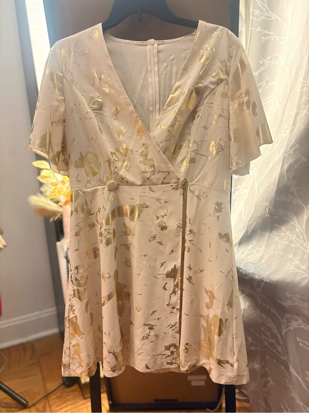 SHEIN Cream Mini Dress with Gold Foil Detail
